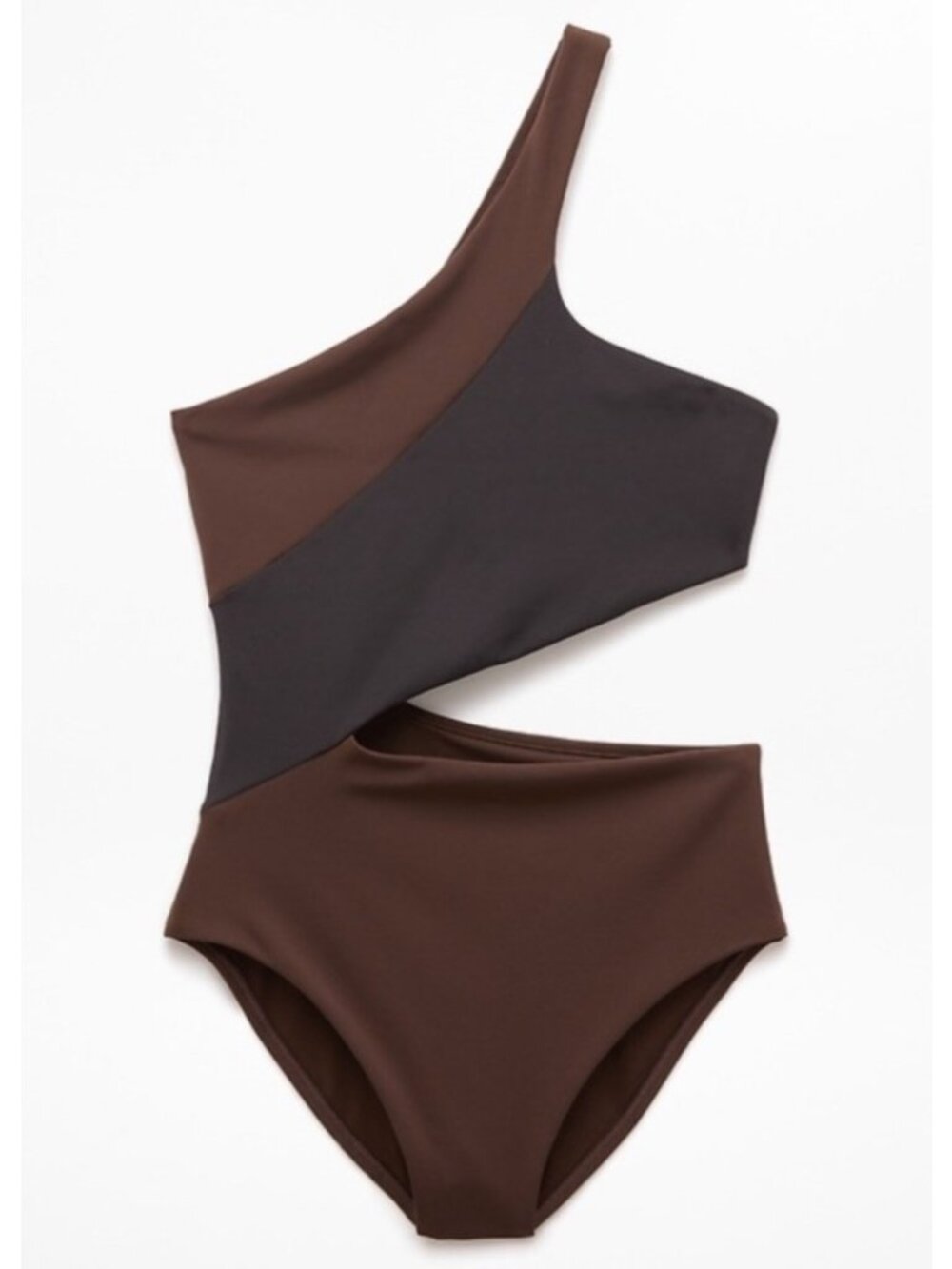 NEW Athleta Shoreline Asymmetrical Cut-Out Brown Black One-Piece Swimsuit Medium
